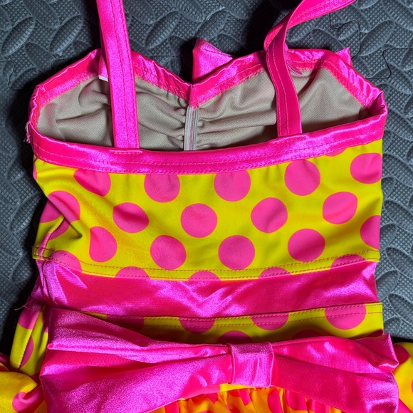 Weissman Bright Pink and Yellow Dance Costume and Headband Size Small - Picture 5 of 11